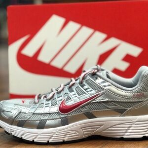 Big Kids’ Nike P-6000 (GS) Shoes Metallic Silver Red - 4Y, 4.5Y, 5.5Y, 6Y